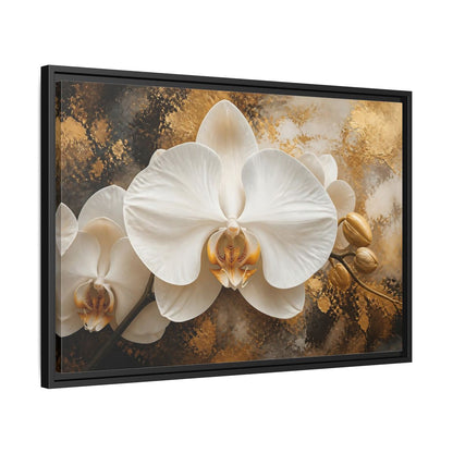 Side Mockup 14. Golden White Orchid shown as framed canvas print