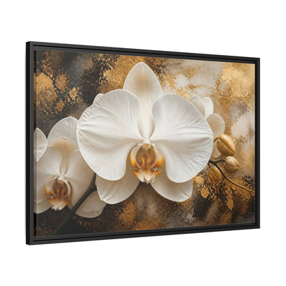 Side Mockup 13. Golden White Orchid shown as framed canvas print