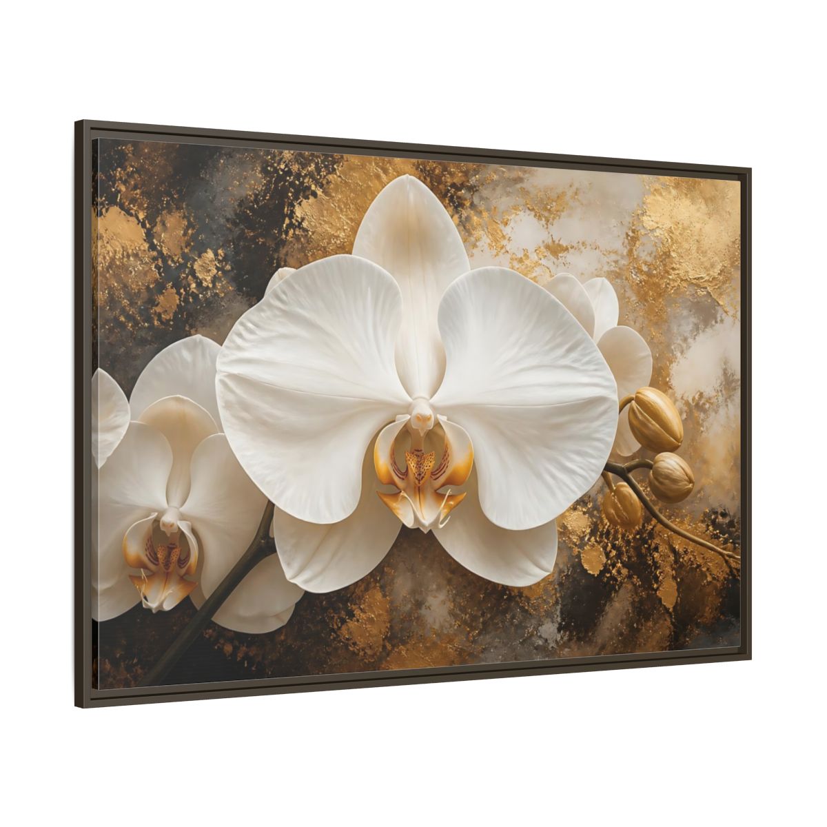 Side Mockup 8. Golden White Orchid shown as framed canvas print