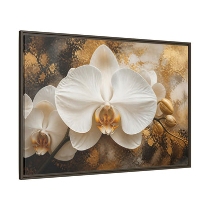 Side Mockup 8. Golden White Orchid shown as framed canvas print