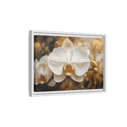 Side Mockup 4. Golden White Orchid shown as framed canvas print