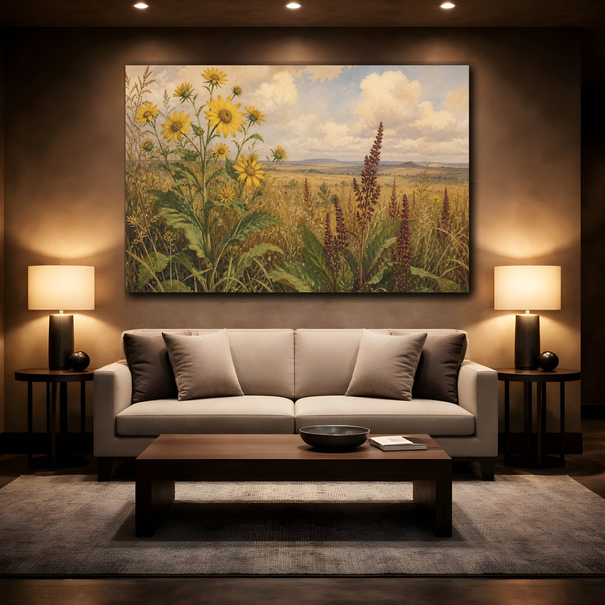 Mockup 2. Golden Wildflower Prairie shown as canvas print