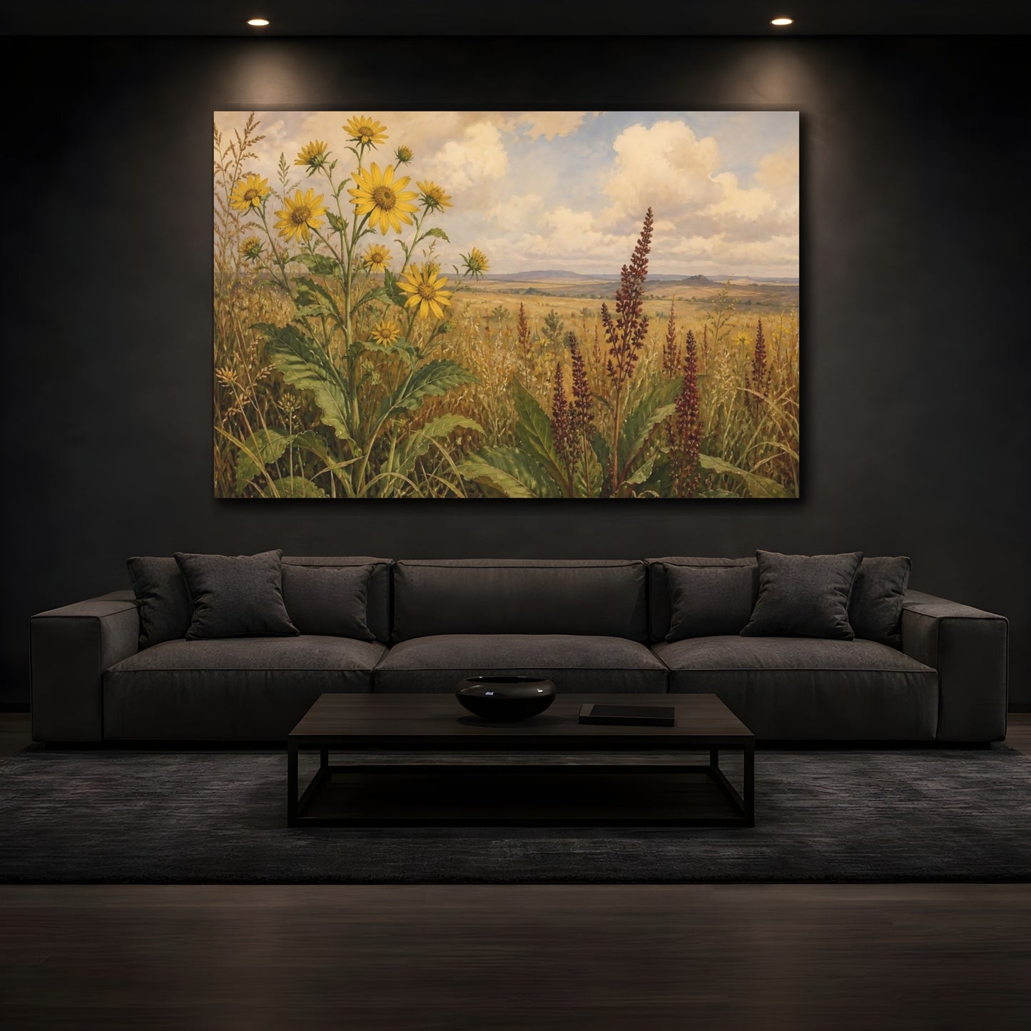 Mockup 3. Golden Wildflower Prairie shown as canvas print