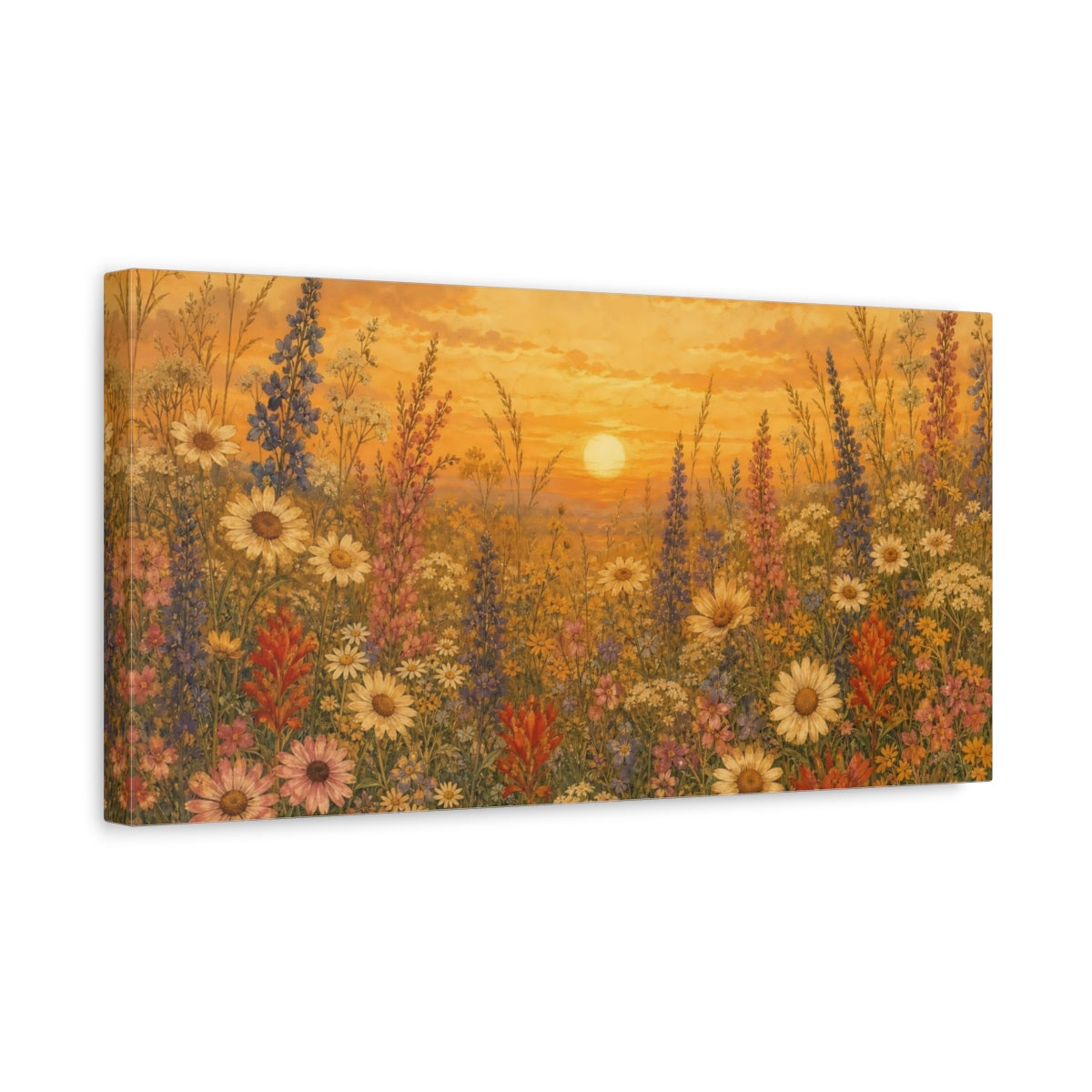 Side Mockup 3. Golden Wildflower Sunset shown as canvas print