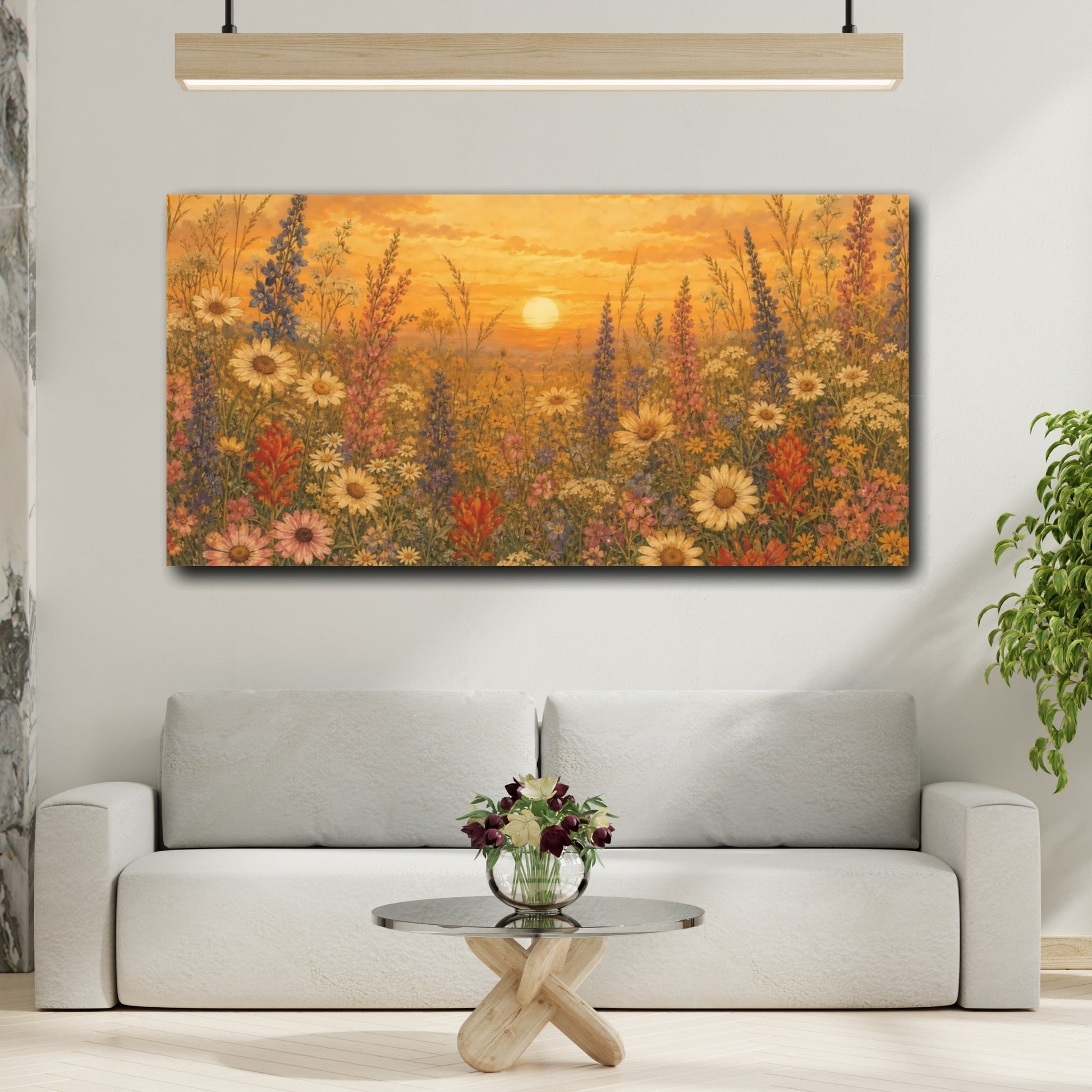Mockup 2. Golden Wildflower Sunset shown as canvas print
