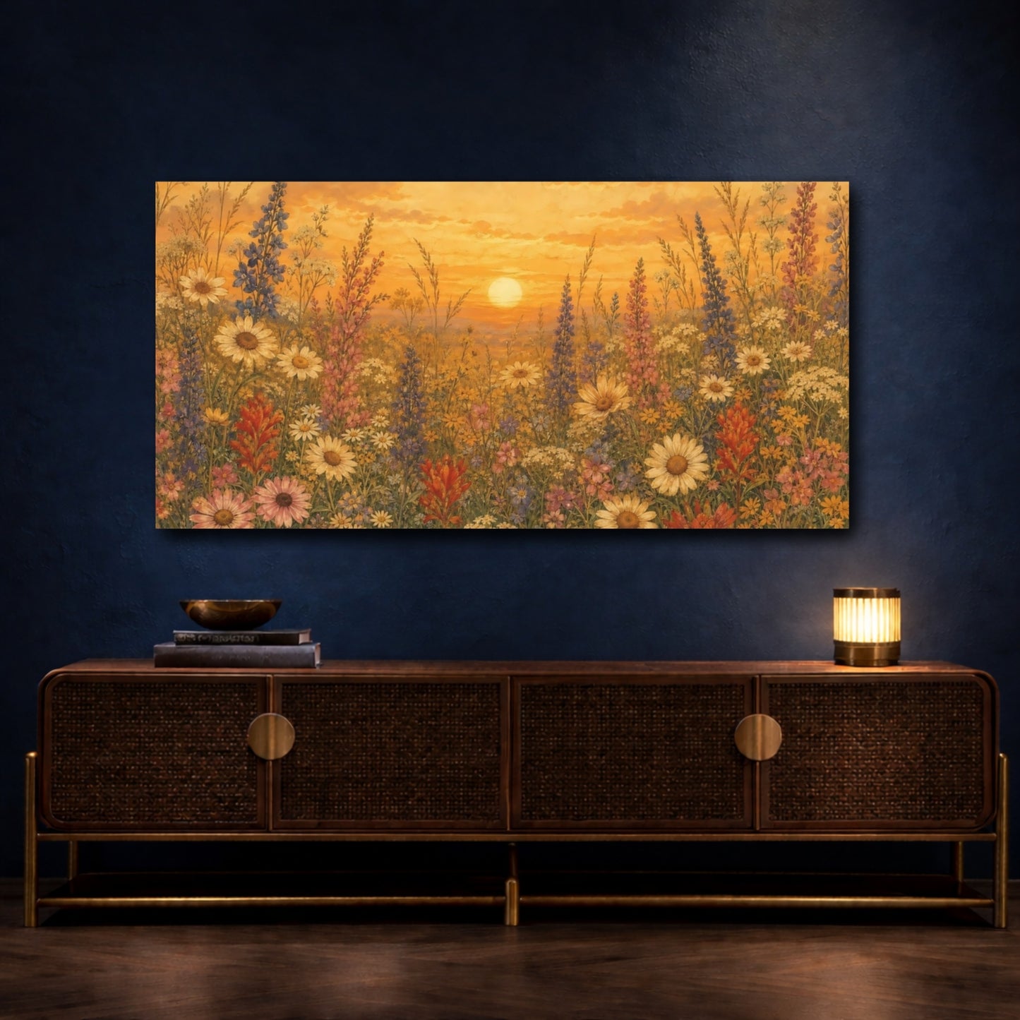 Mockup 4. Golden Wildflower Sunset shown as canvas print
