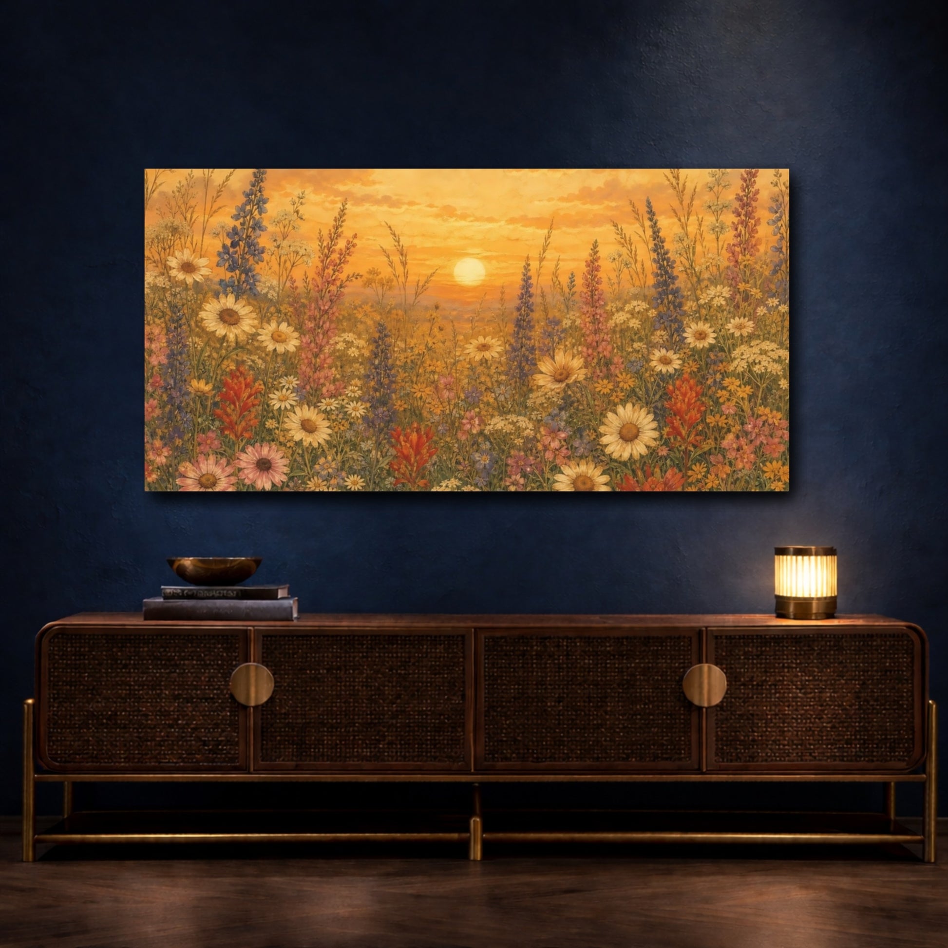Mockup 4. Golden Wildflower Sunset shown as canvas print