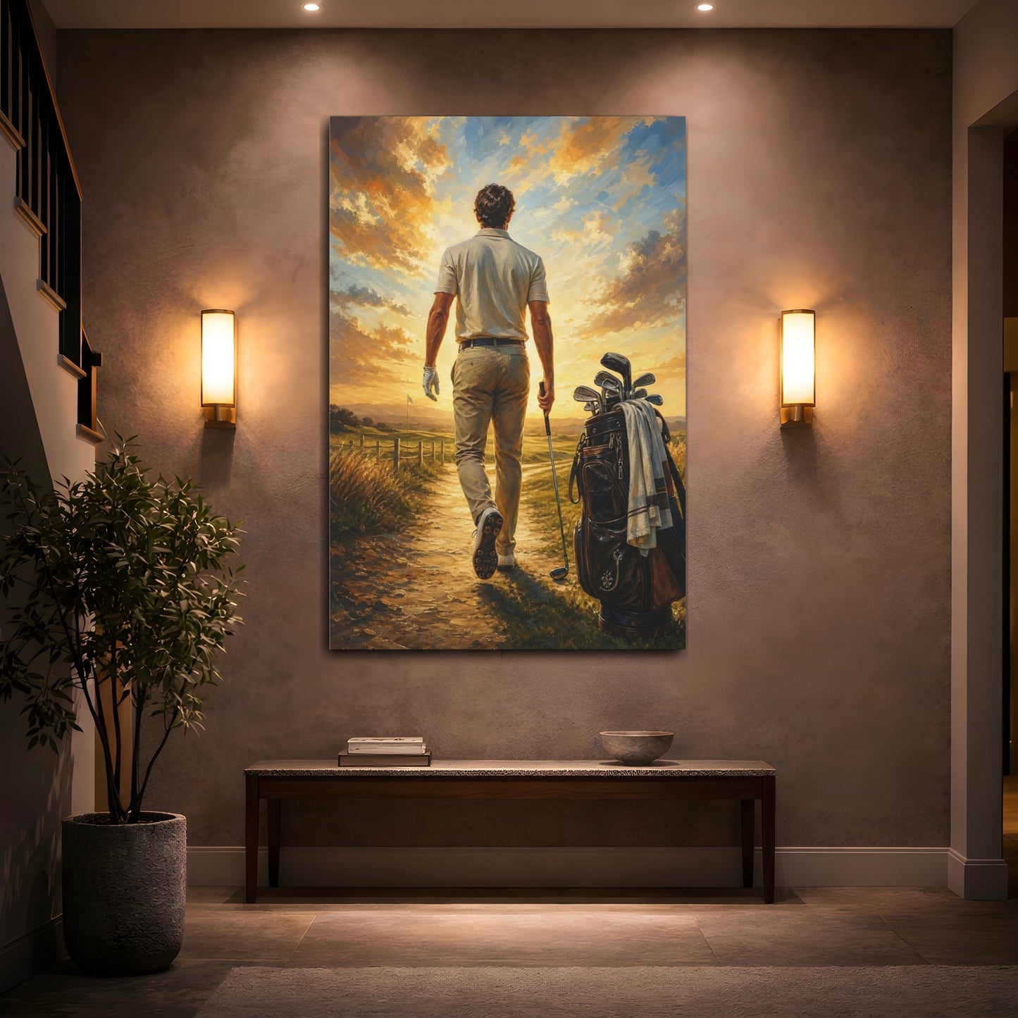 Mockup 2. Golfer At Sunset shown as canvas print