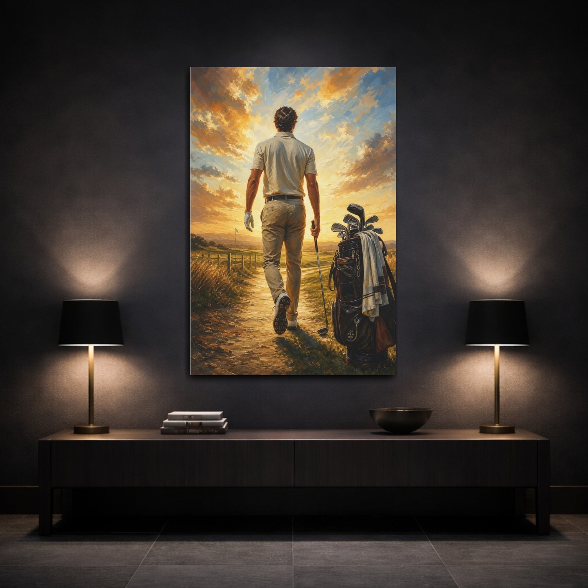 Mockup 3. Golfer At Sunset shown as canvas print