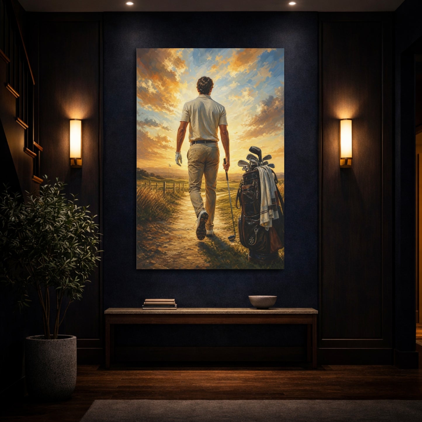 Mockup 4. Golfer At Sunset shown as canvas print