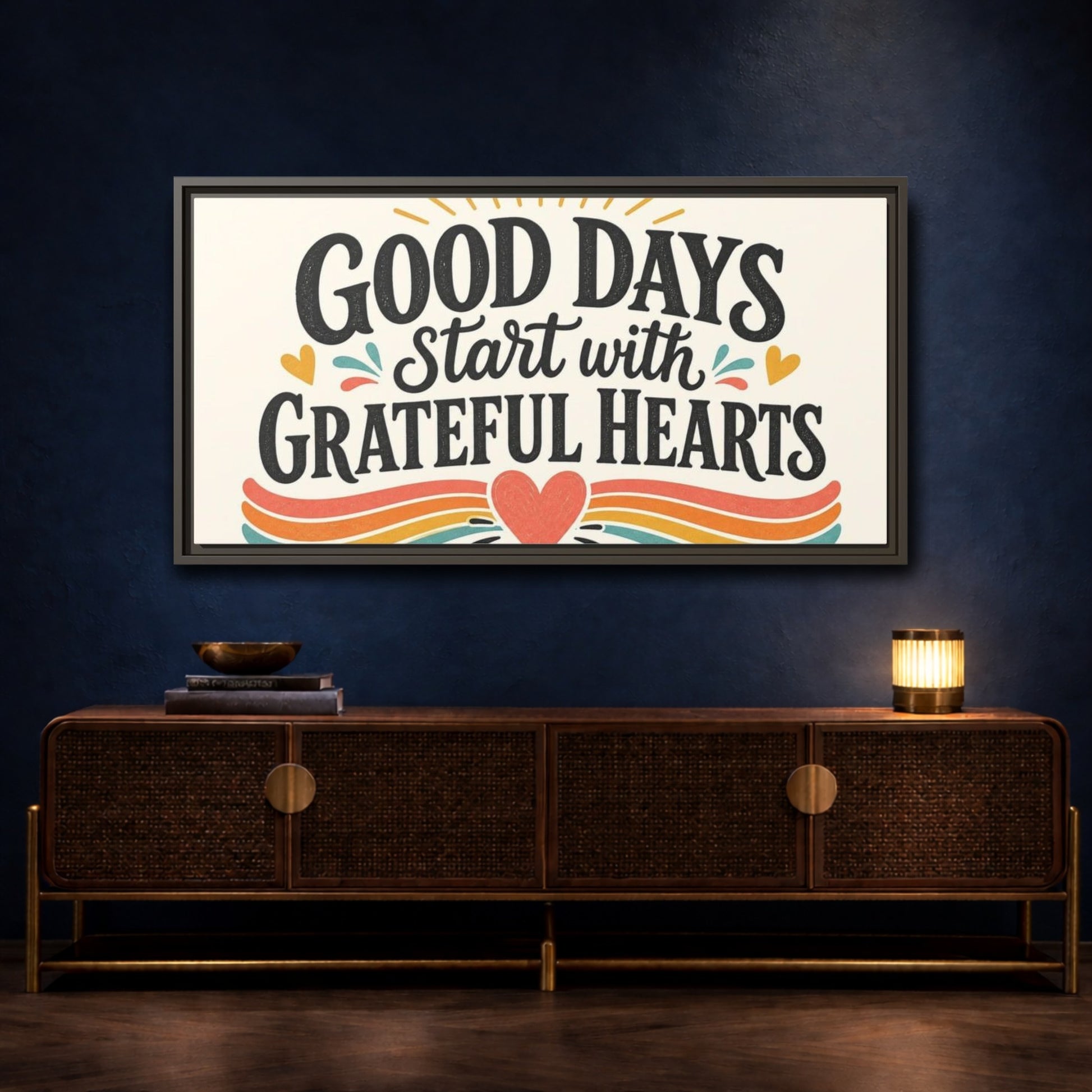 Mockup 4. Good Days Grateful Hearts shown as framed canvas print