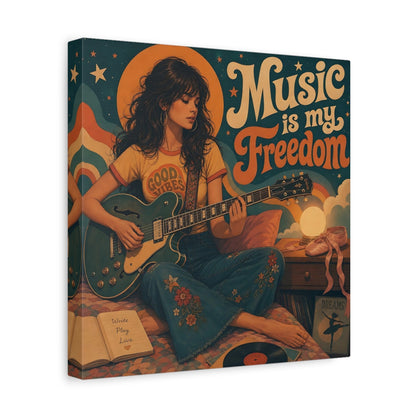 Side Mockup 8. Good Vibes Guitarist shown as canvas print