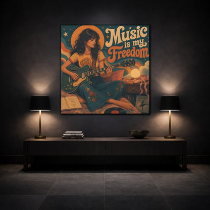 Mockup 3. Good Vibes Guitarist shown as canvas print