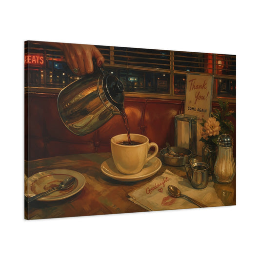 Main Mockup. Goodnight Diner Coffee shown as canvas print