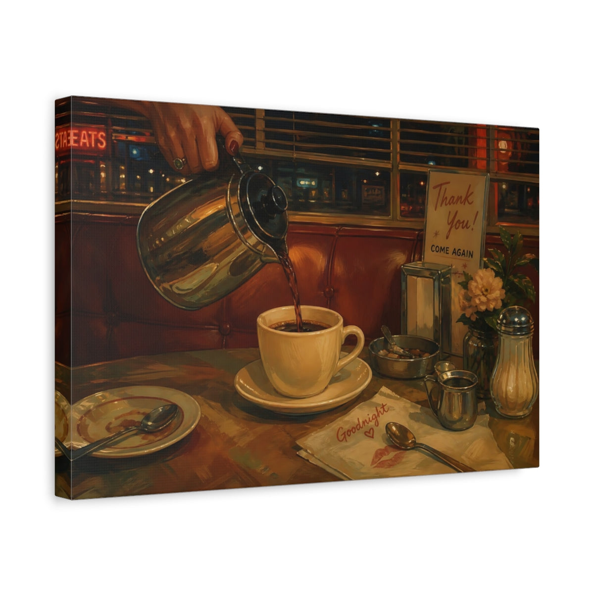 Side Mockup 4. Goodnight Diner Coffee shown as canvas print