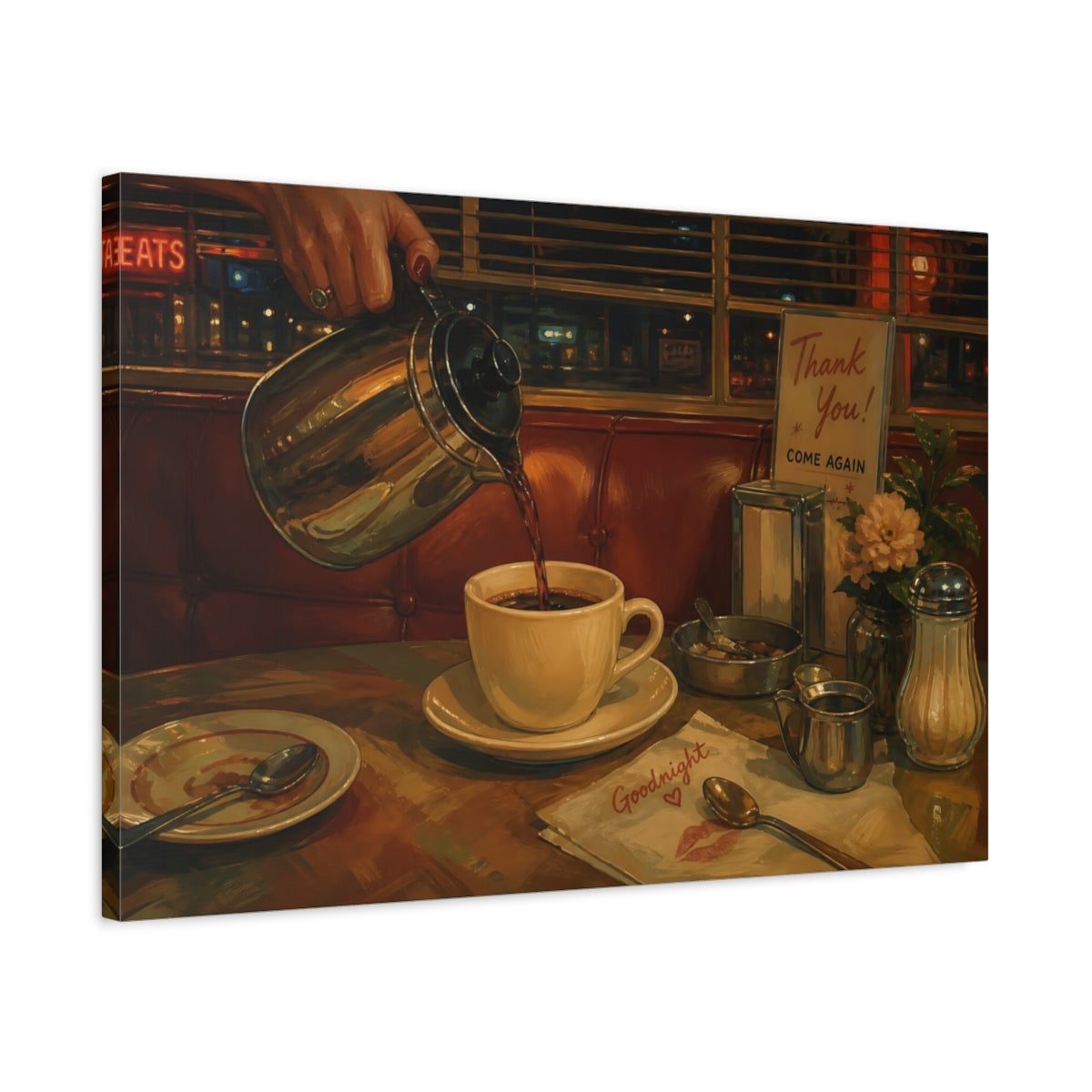 Side Mockup 2. Goodnight Diner Coffee shown as canvas print