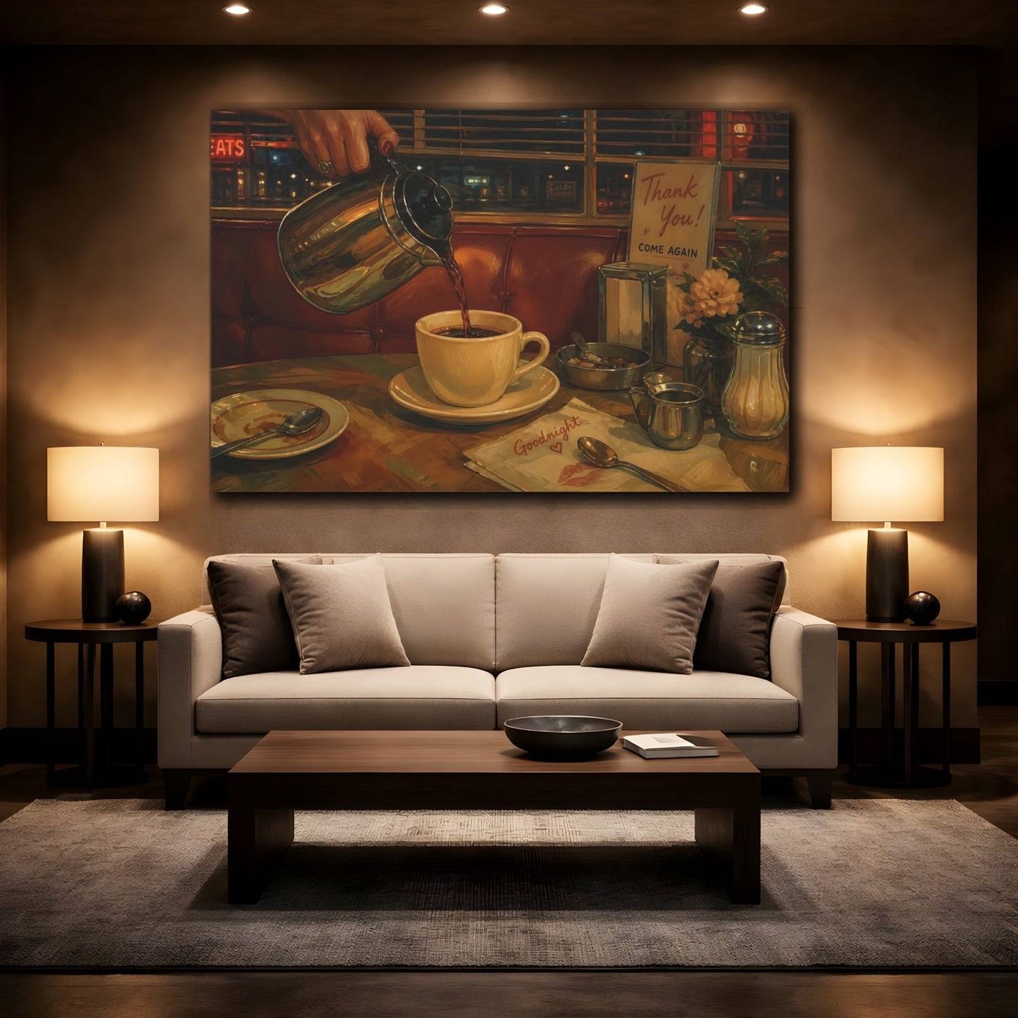 Mockup 2. Goodnight Diner Coffee shown as canvas print