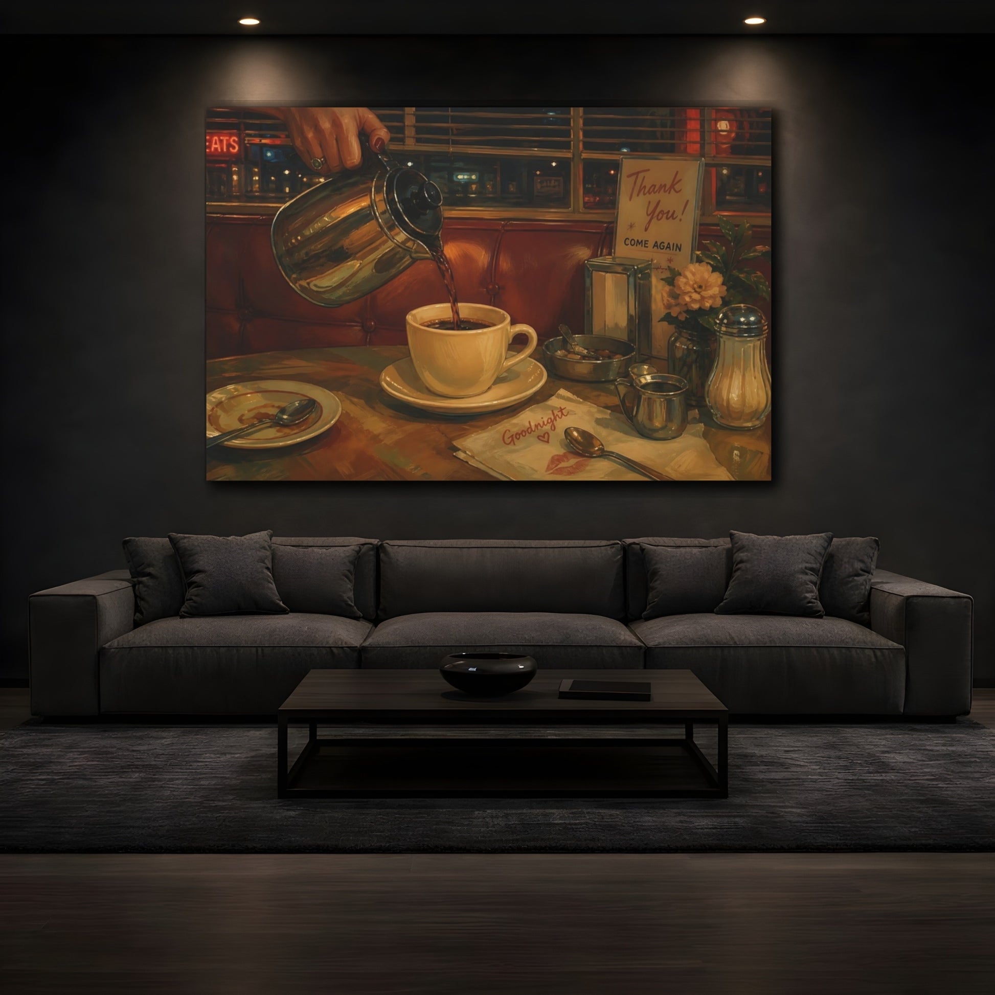 Mockup 3. Goodnight Diner Coffee shown as canvas print
