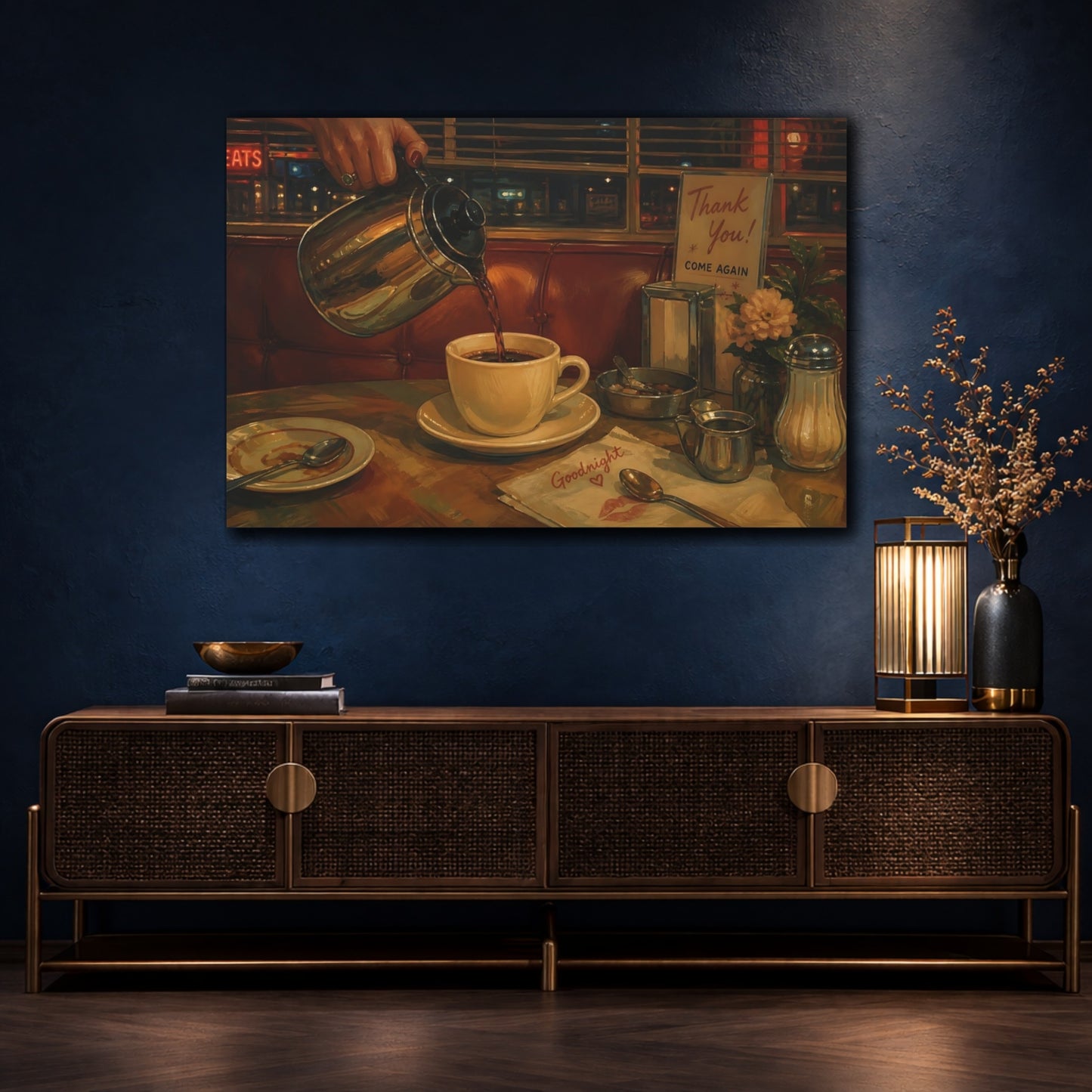 Mockup 4. Goodnight Diner Coffee shown as canvas print