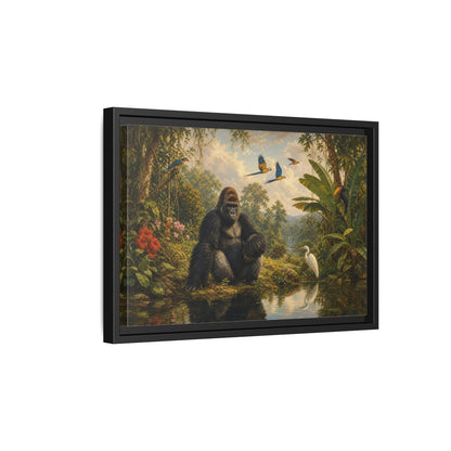 Side Mockup 6. Gorilla At Jungle Pond shown as framed canvas print