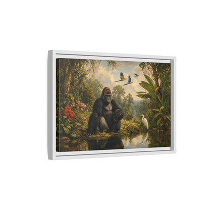 Side Mockup 4. Gorilla At Jungle Pond shown as framed canvas print