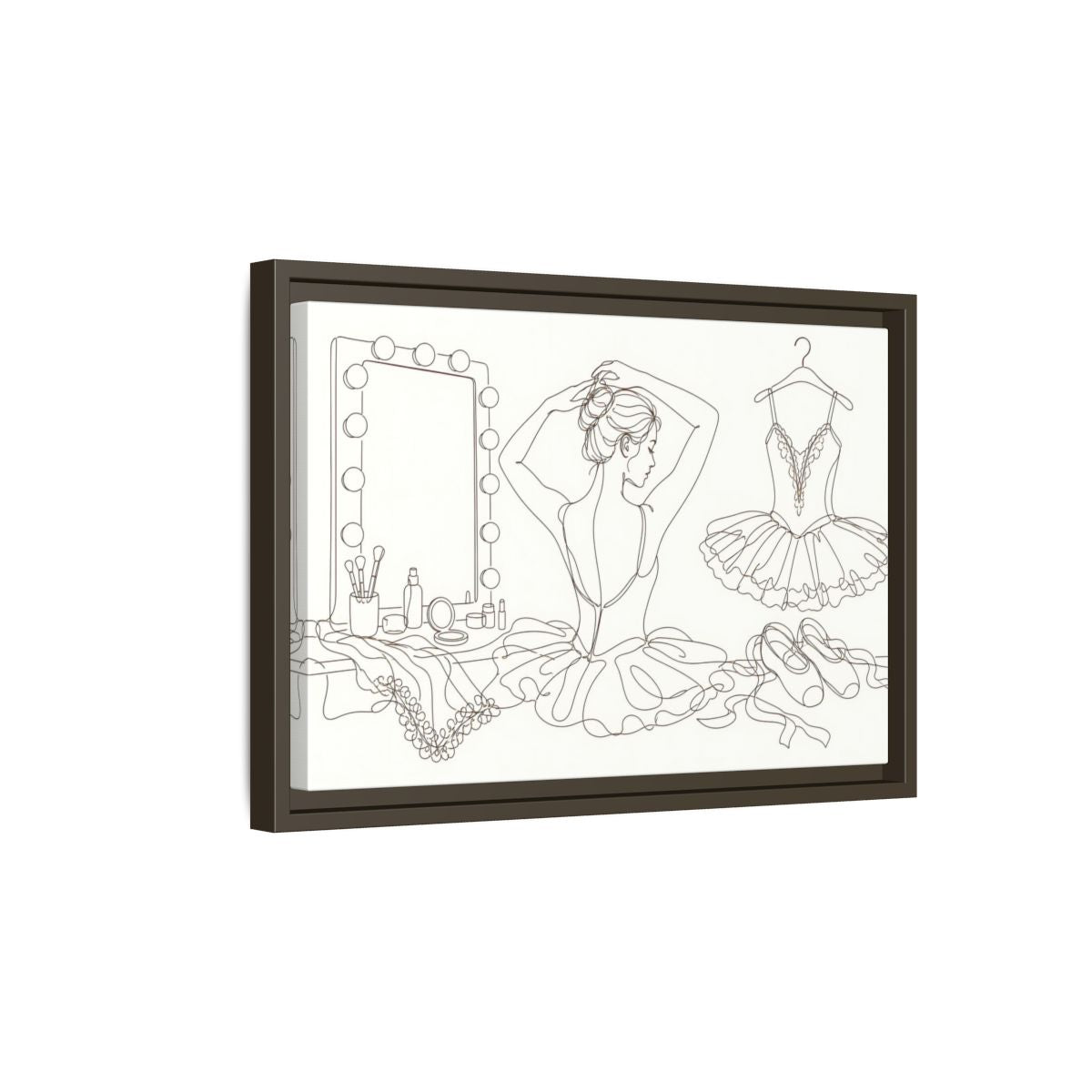 Side Mockup 5. Graceful Ballerina Line Art shown as framed canvas print