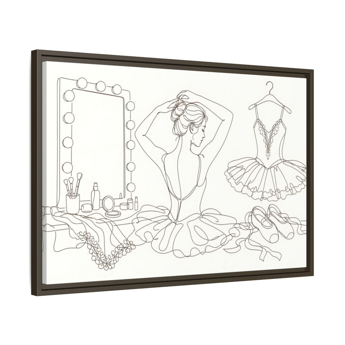 Side Mockup 11. Graceful Ballerina Line Art shown as framed canvas print