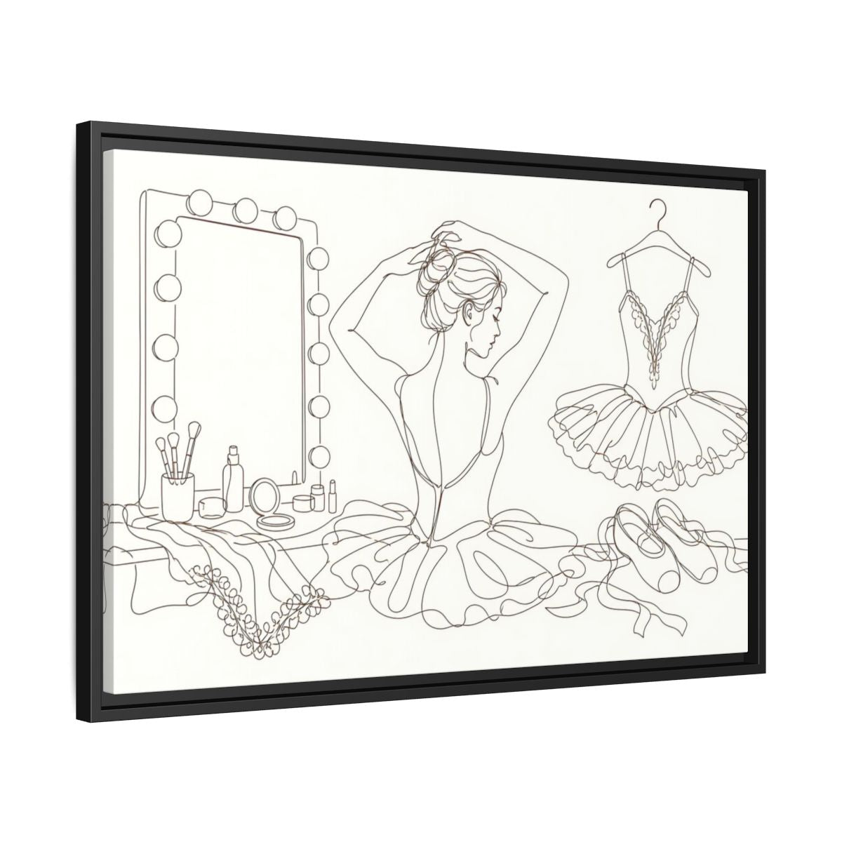 Side Mockup 14. Graceful Ballerina Line Art shown as framed canvas print