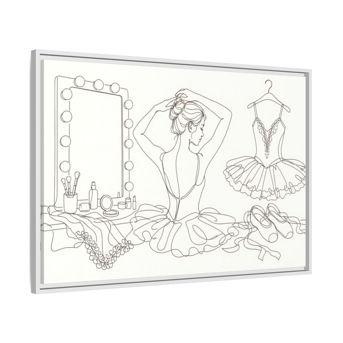 Side Mockup 9. Graceful Ballerina Line Art shown as framed canvas print