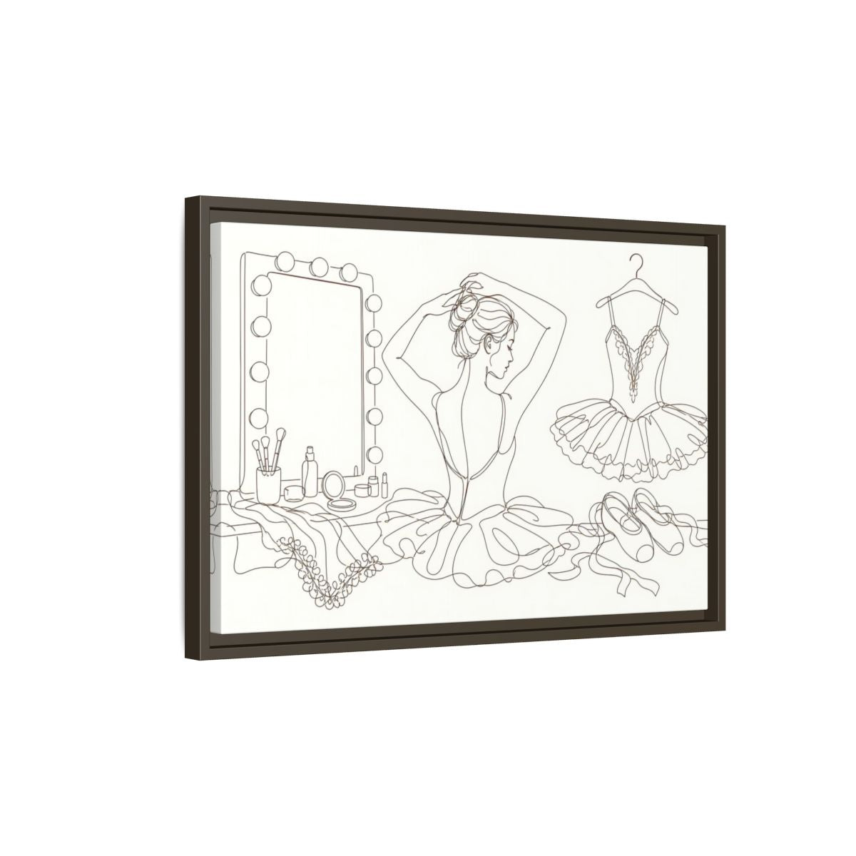 Side Mockup 2. Graceful Ballerina Line Art shown as framed canvas print