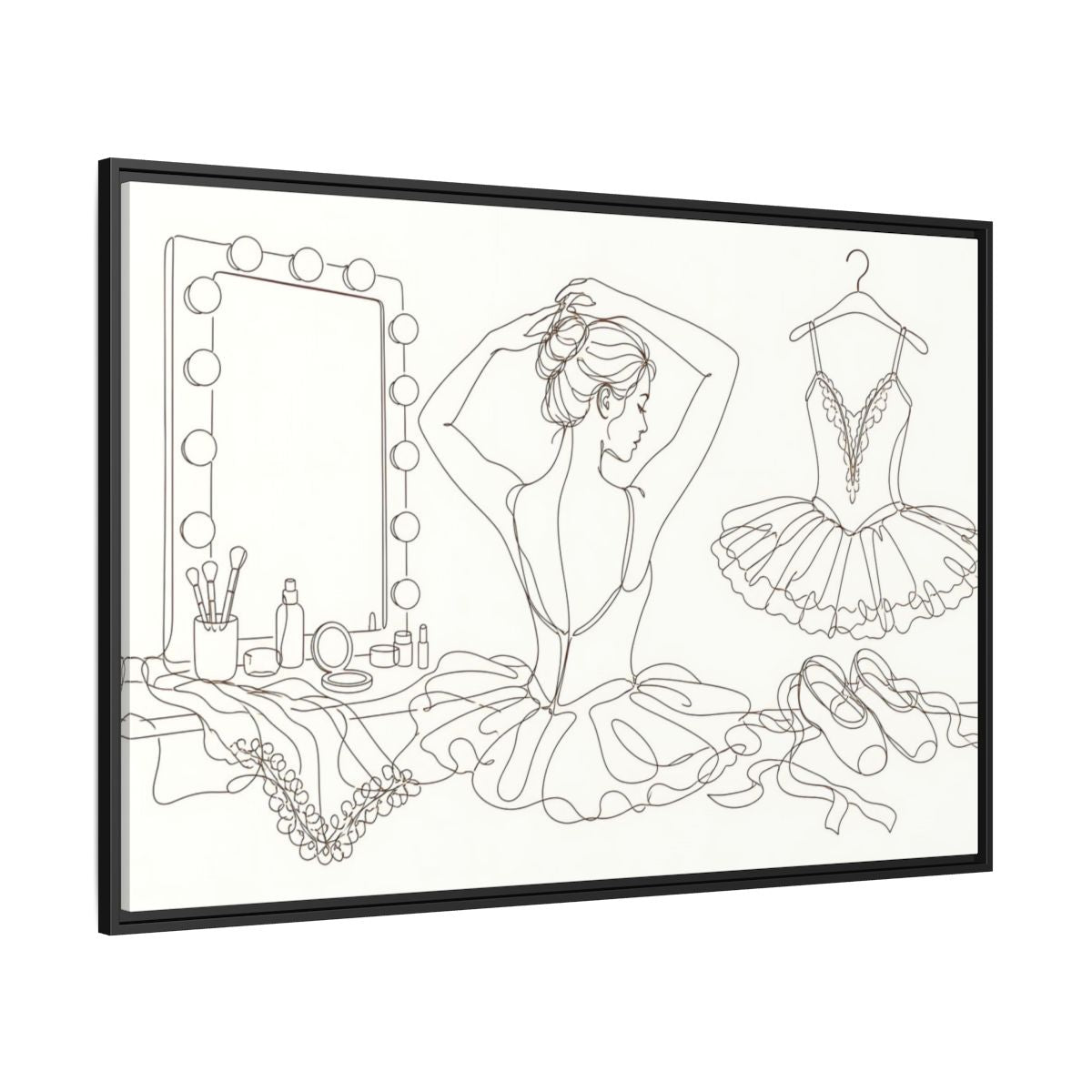Side Mockup 12. Graceful Ballerina Line Art shown as framed canvas print