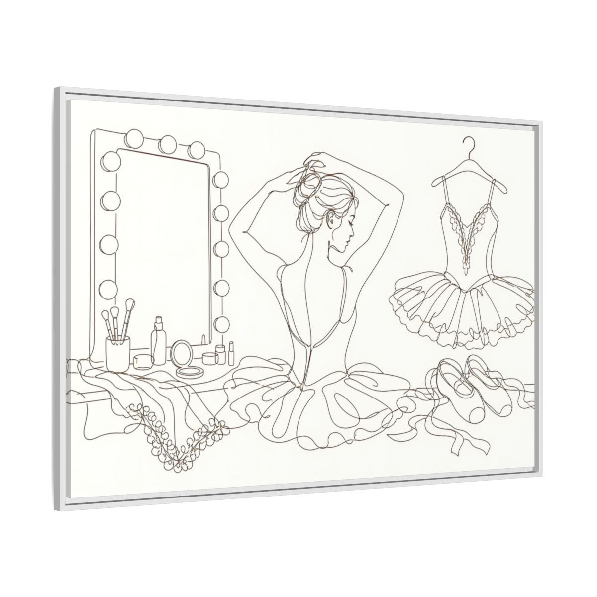 Side Mockup 7. Graceful Ballerina Line Art shown as framed canvas print