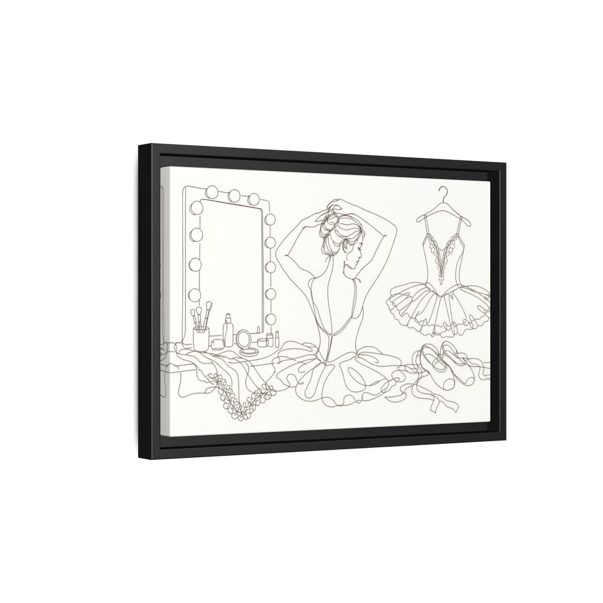 Side Mockup 6. Graceful Ballerina Line Art shown as framed canvas print