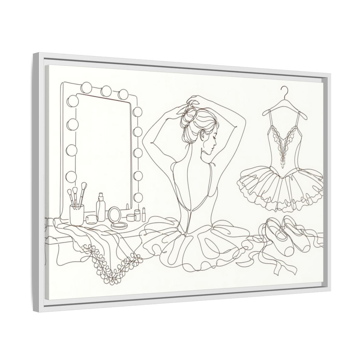 Side Mockup 10. Graceful Ballerina Line Art shown as framed canvas print