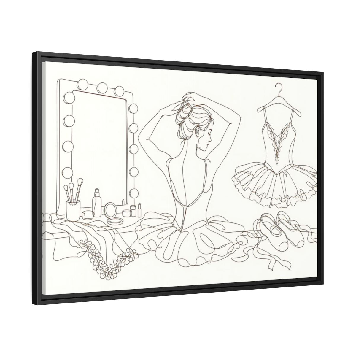 Side Mockup 13. Graceful Ballerina Line Art shown as framed canvas print