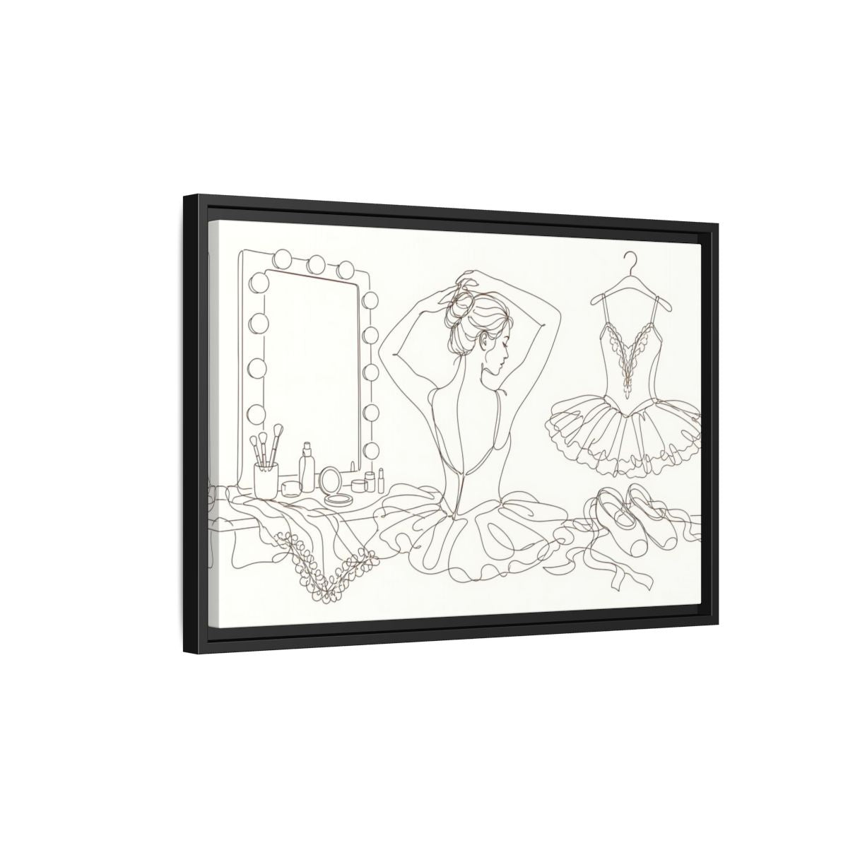 Side Mockup 3. Graceful Ballerina Line Art shown as framed canvas print