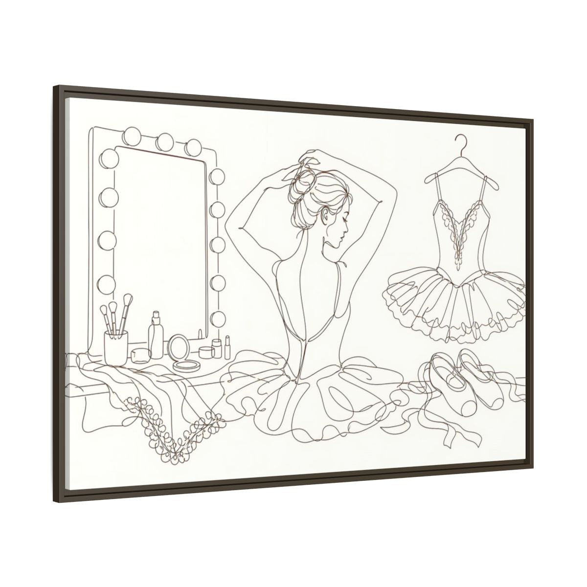 Side Mockup 8. Graceful Ballerina Line Art shown as framed canvas print
