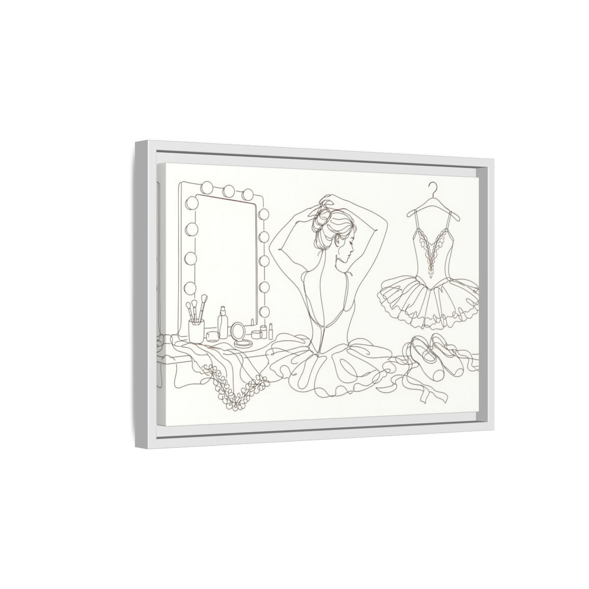 Side Mockup 4. Graceful Ballerina Line Art shown as framed canvas print