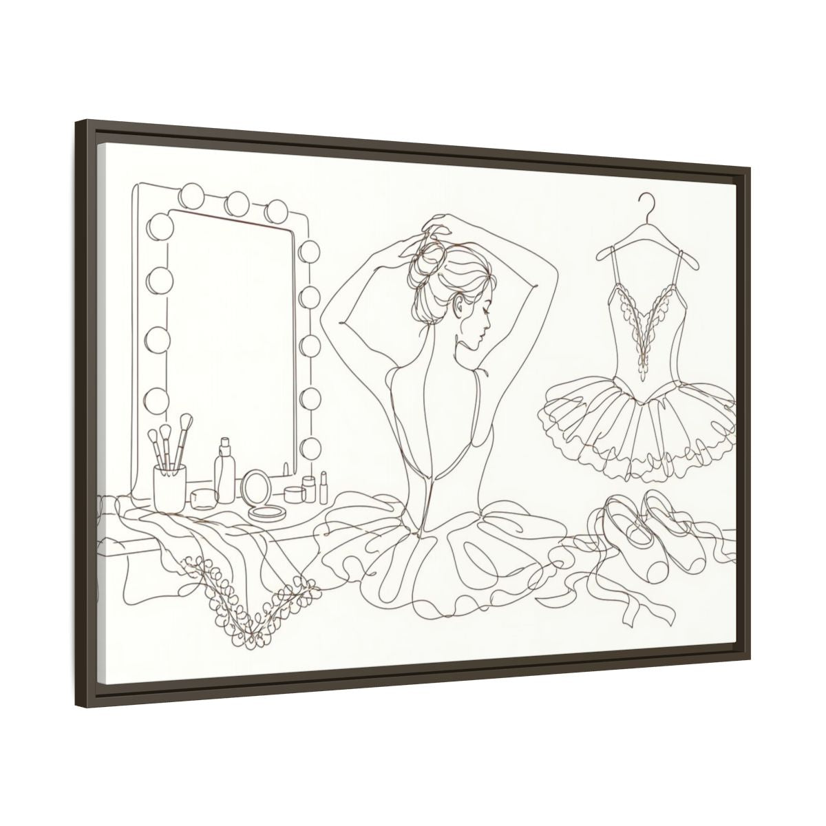 Main Mockup. Graceful Ballerina Line Art shown as framed canvas print