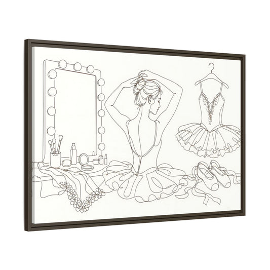 Main Mockup. Graceful Ballerina Line Art shown as framed canvas print