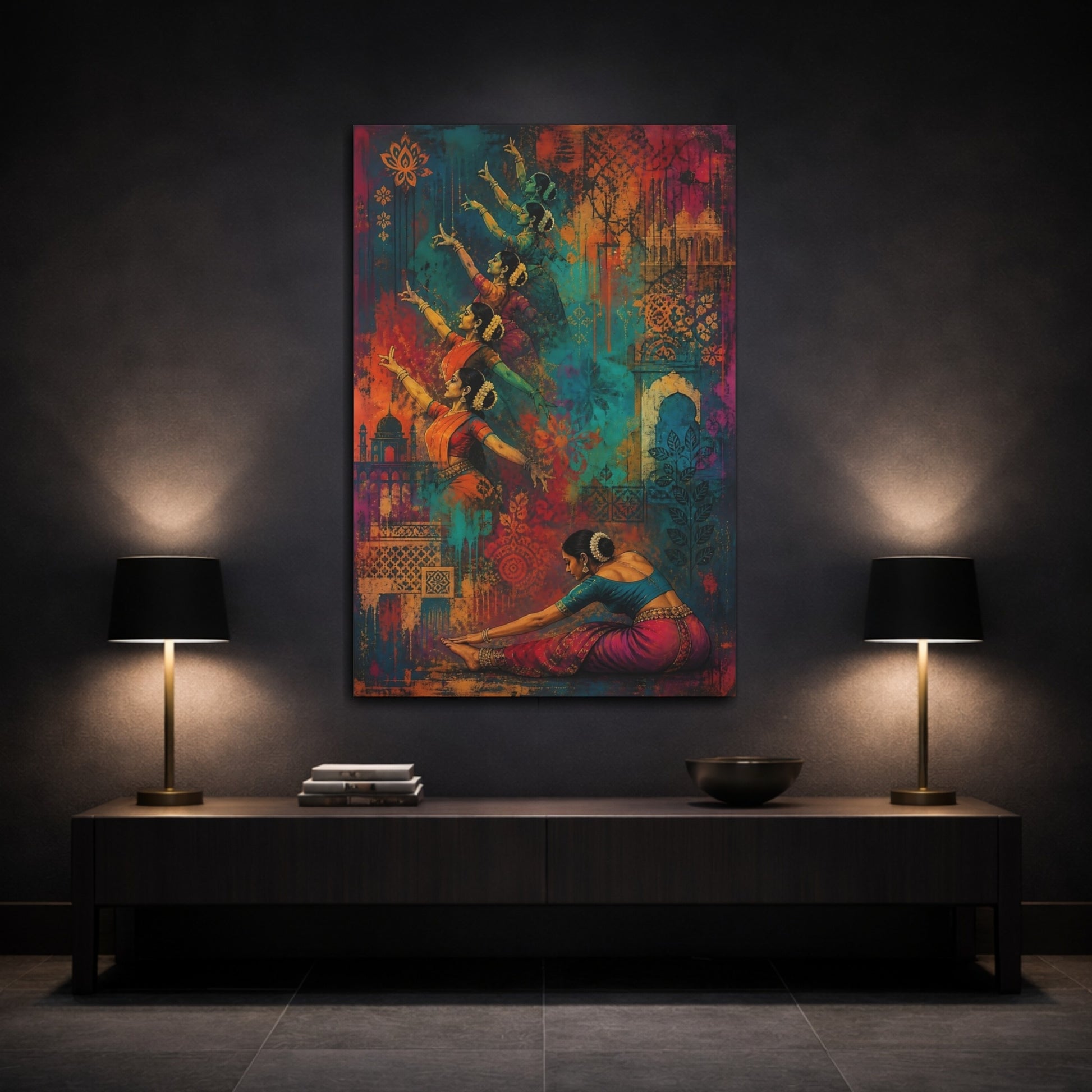 Mockup 3. Graceful Bharatanatyam Sequence shown as canvas print