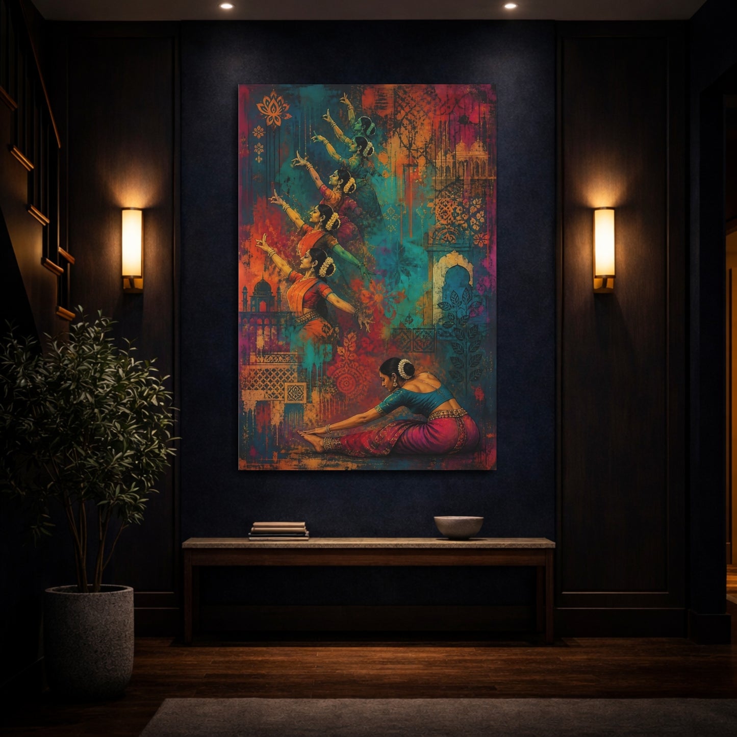 Mockup 4. Graceful Bharatanatyam Sequence shown as canvas print