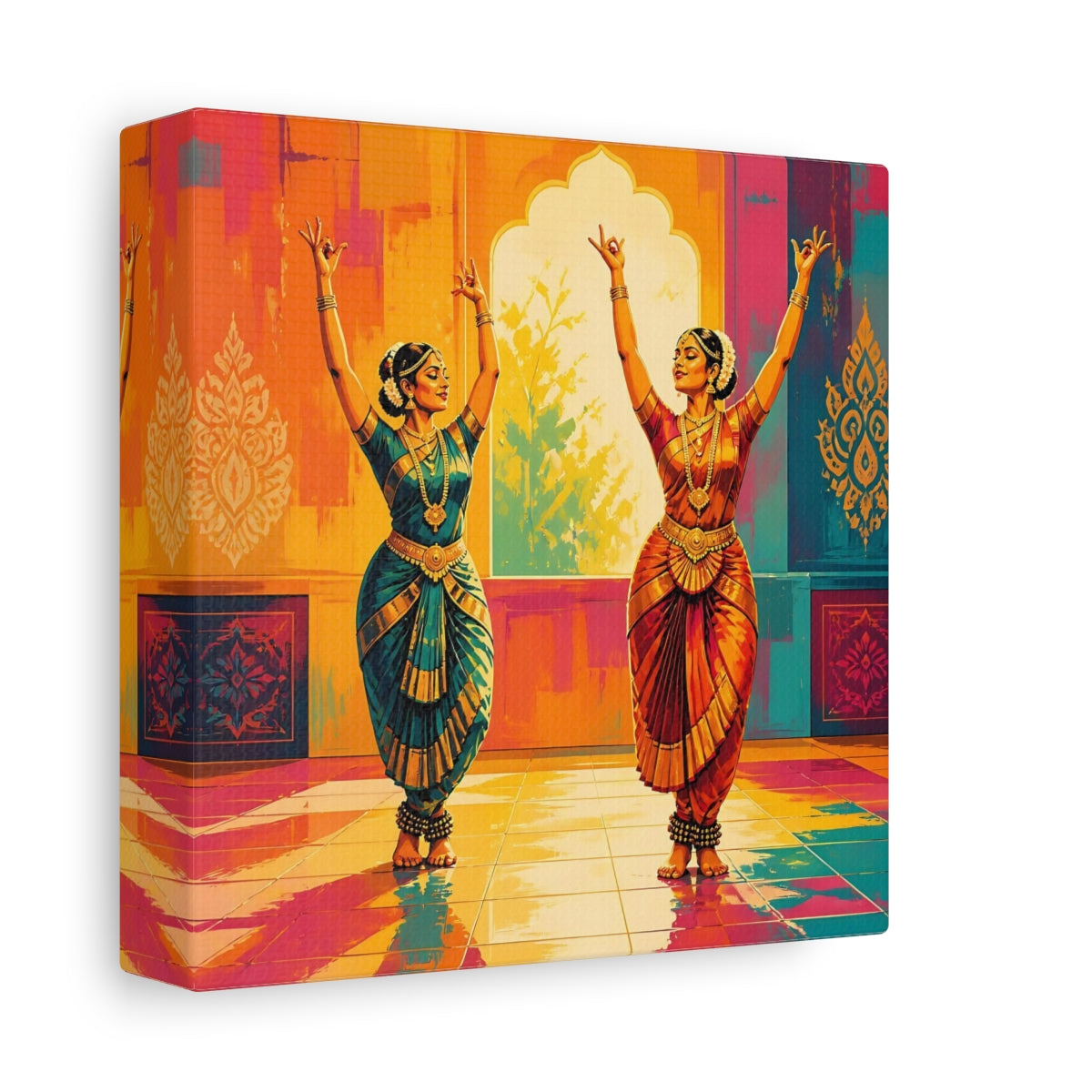 Side Mockup 2. Graceful Classical Dance Duo shown as canvas print