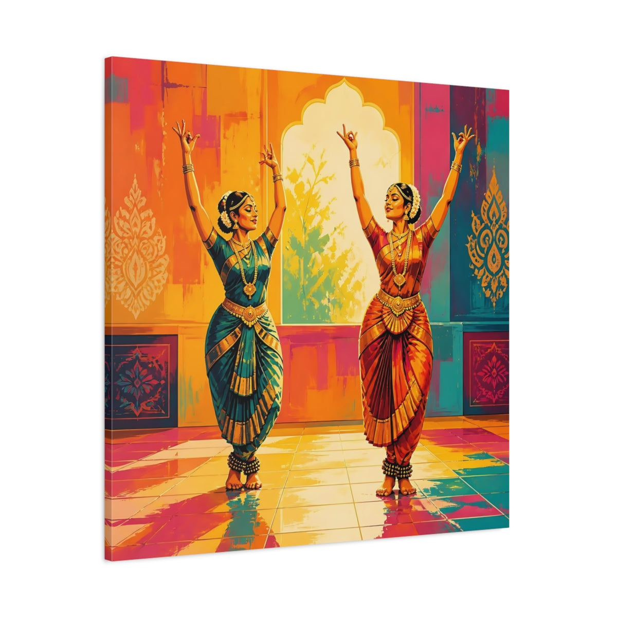 Side Mockup 1. Graceful Classical Dance Duo shown as canvas print
