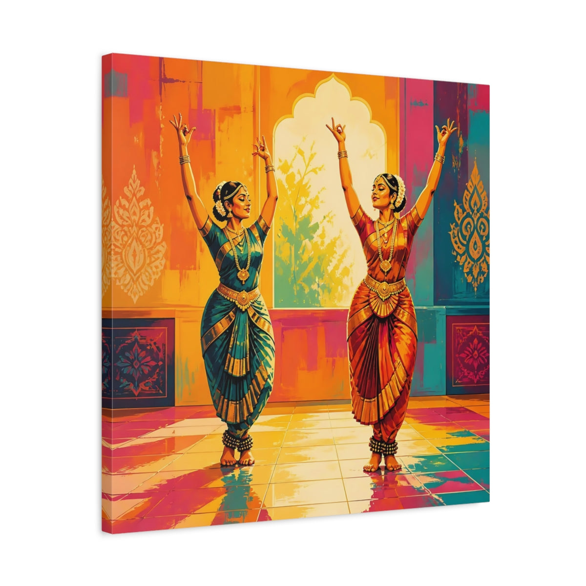 Side Mockup 4. Graceful Classical Dance Duo shown as canvas print