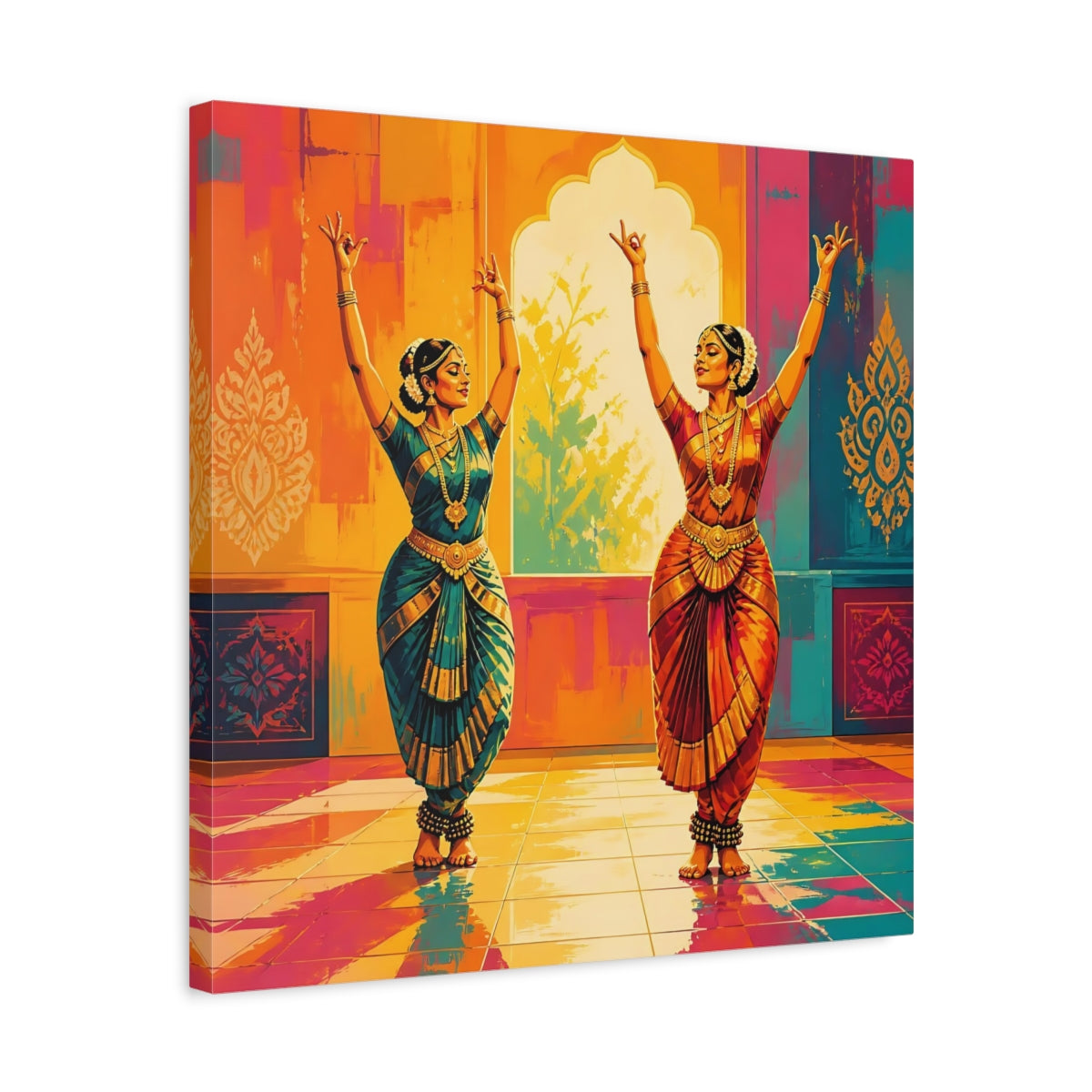 Side Mockup 5. Graceful Classical Dance Duo shown as canvas print