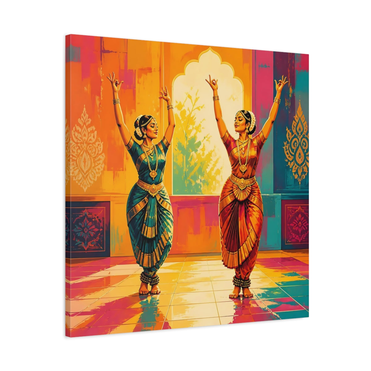 Side Mockup 3. Graceful Classical Dance Duo shown as canvas print