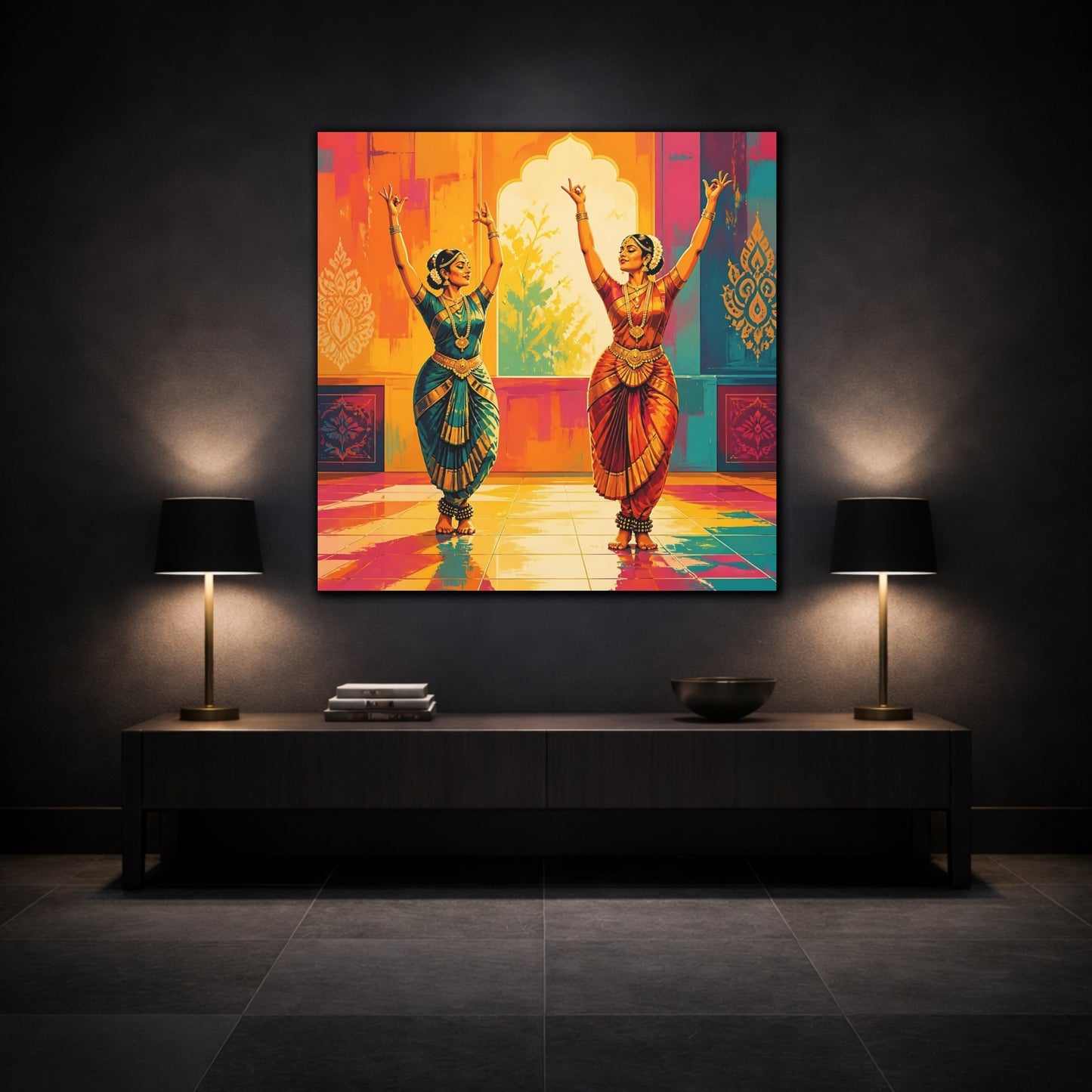 Mockup 3. Graceful Classical Dance Duo shown as canvas print