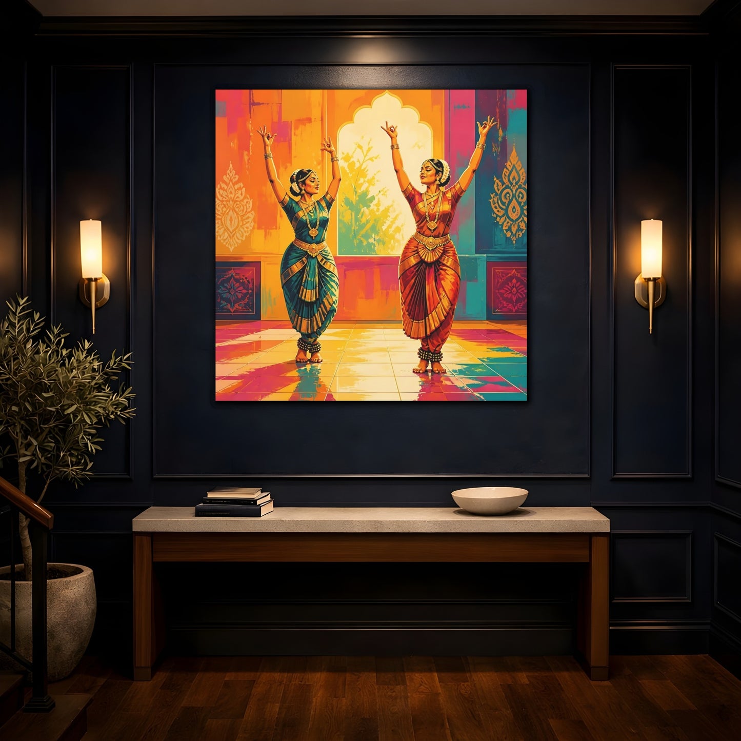 Mockup 4. Graceful Classical Dance Duo shown as canvas print