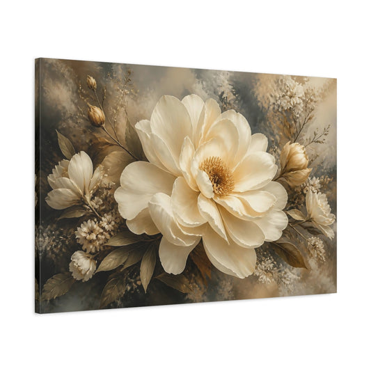 Main Mockup. Graceful Ivory Peony shown as canvas print